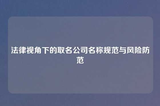 法律视角下的取名公司名称规范与风险防范