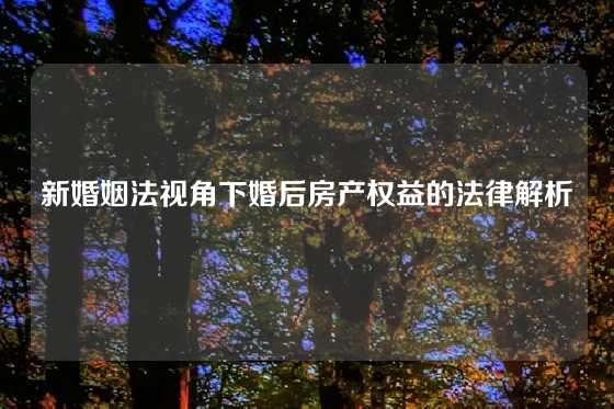新婚姻法视角下婚后房产权益的法律解析