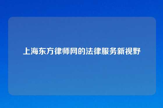 上海东方律师网的法律服务新视野