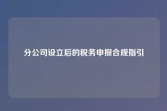 分公司设立后的税务申报合规指引