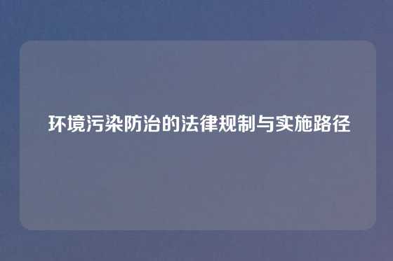  环境污染防治的法律规制与实施路径