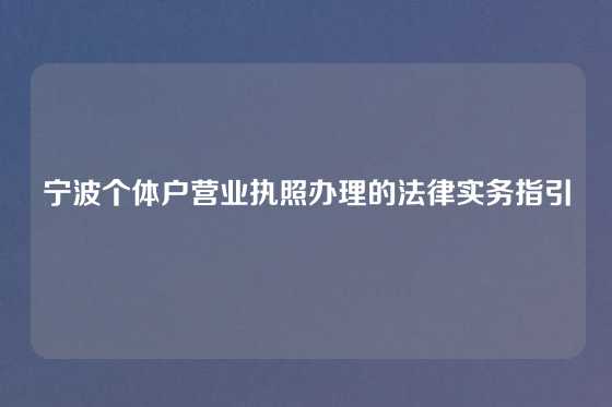 宁波个体户营业执照办理的法律实务指引