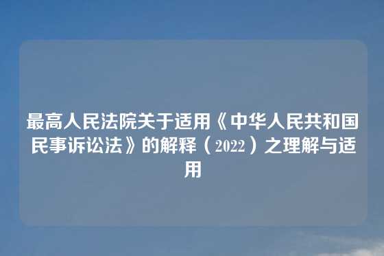 最高人民法院关于适用《中华人民共和国民事诉讼法》的解释（2022）之理解与适用