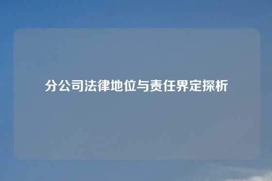 分公司法律地位与责任界定探析